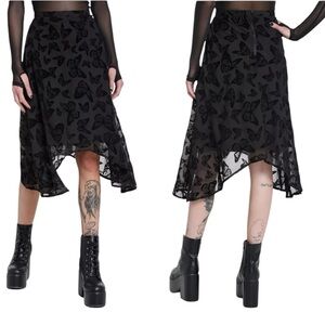 Hot Topic Cosmic Aura Black Butterfly Fairy Chiffon Hanky Hem Midi Skirt Size XL